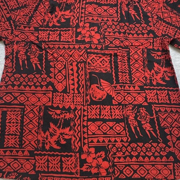 Panama Jack Mens Sz L Red Geometric Hawaiian Shirt Short Sleeve Hula Girl Rayon - Picture 3 of 13